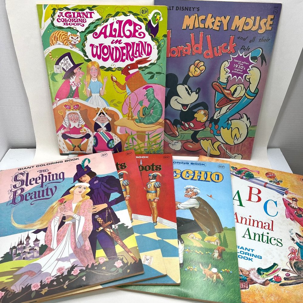 Vintage Playmore Giant Coloring Books Sleeping Beauty Alice in Wonderland